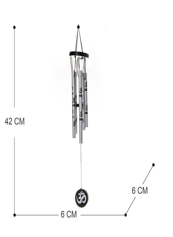 Tej Gifts Feng Shui Metal Wind Chime with Om Printed 5 Pipes for Positive Energy, Decorative Outdoor/Indoor Hanging Bells, Good Luck Chimes for Home/Balcony Decoration(Silver, Small) - Image 2